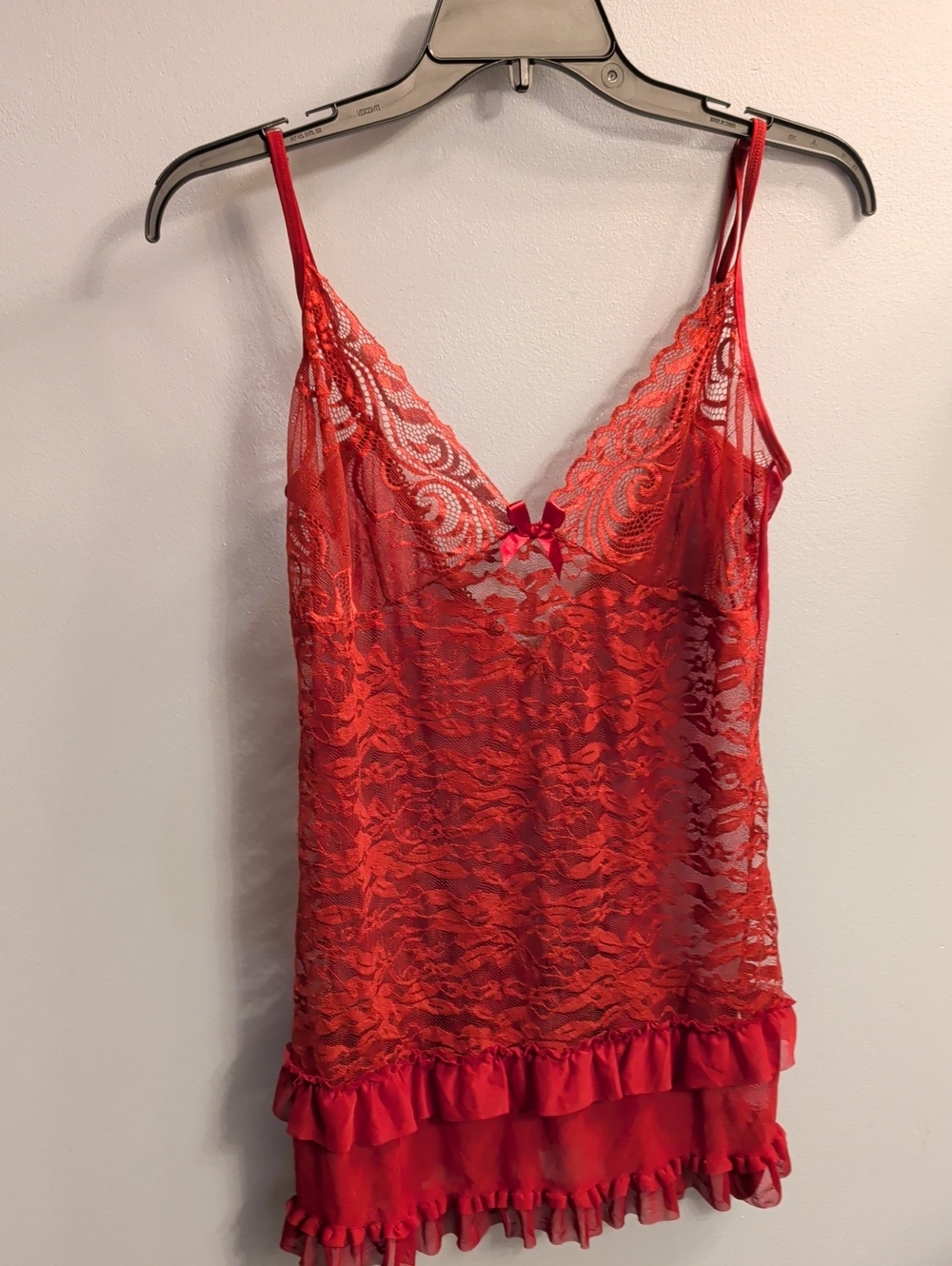 🍉Red Lace Ruffle Chemise with Bow Detail